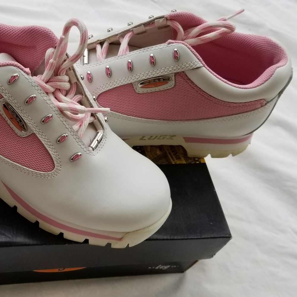 Lugz White/Pink Leather Style Badger Boots Size 9 - Picture 2 of 8